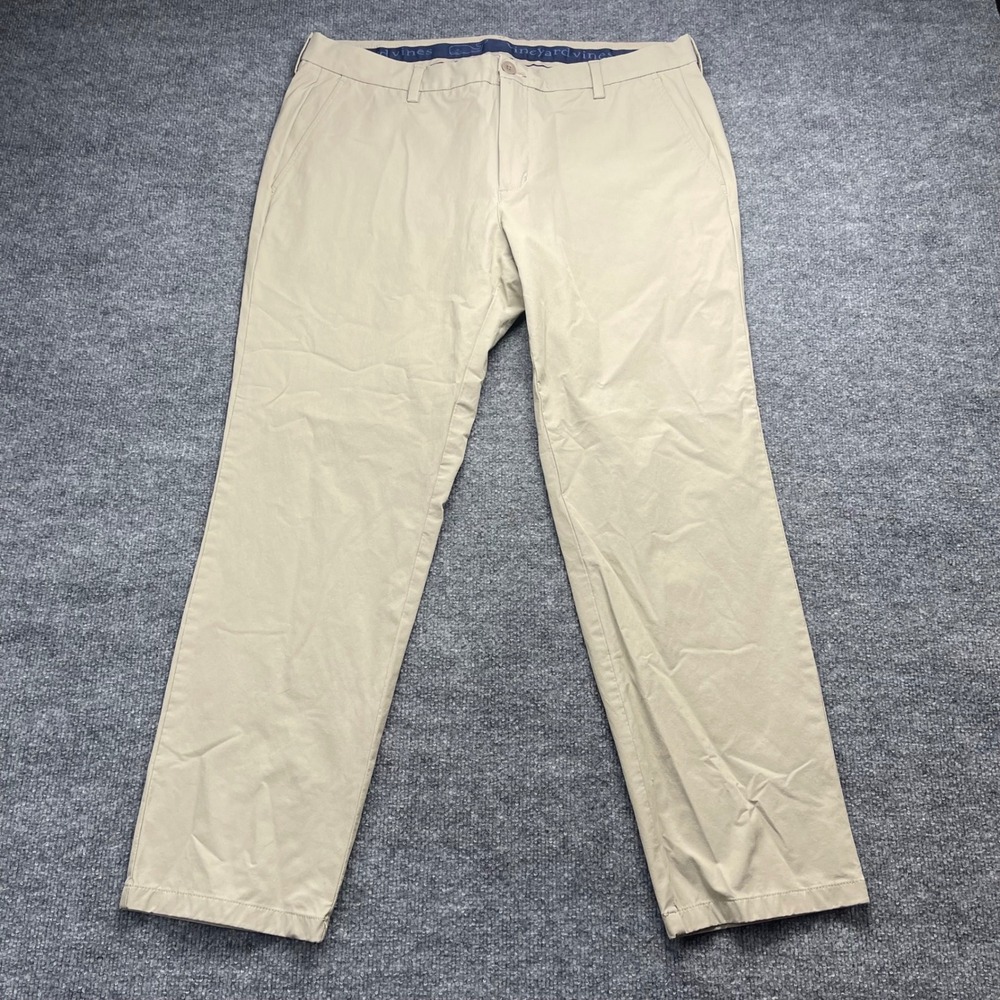 Vineyard Vines Mens 38x30 Performance On-The-Go Khaki Tan Chino Stretch Pants